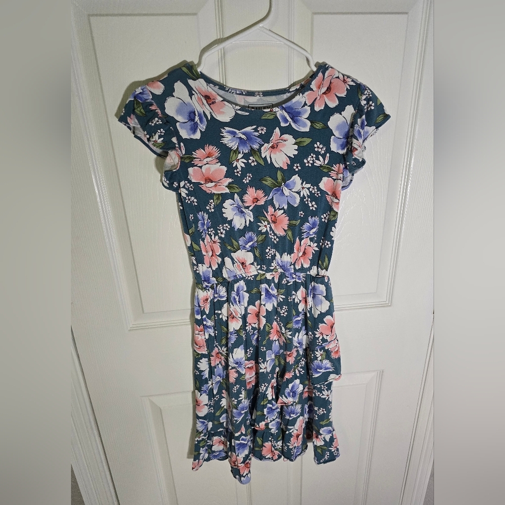Bailey Lane Girls Flutter Sleeve Tiered Floral Stretchy Casual Dress Large